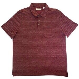 English Laundry Polo Shirt Men XL Maroon Heather Striped Pocket Short Sleeve